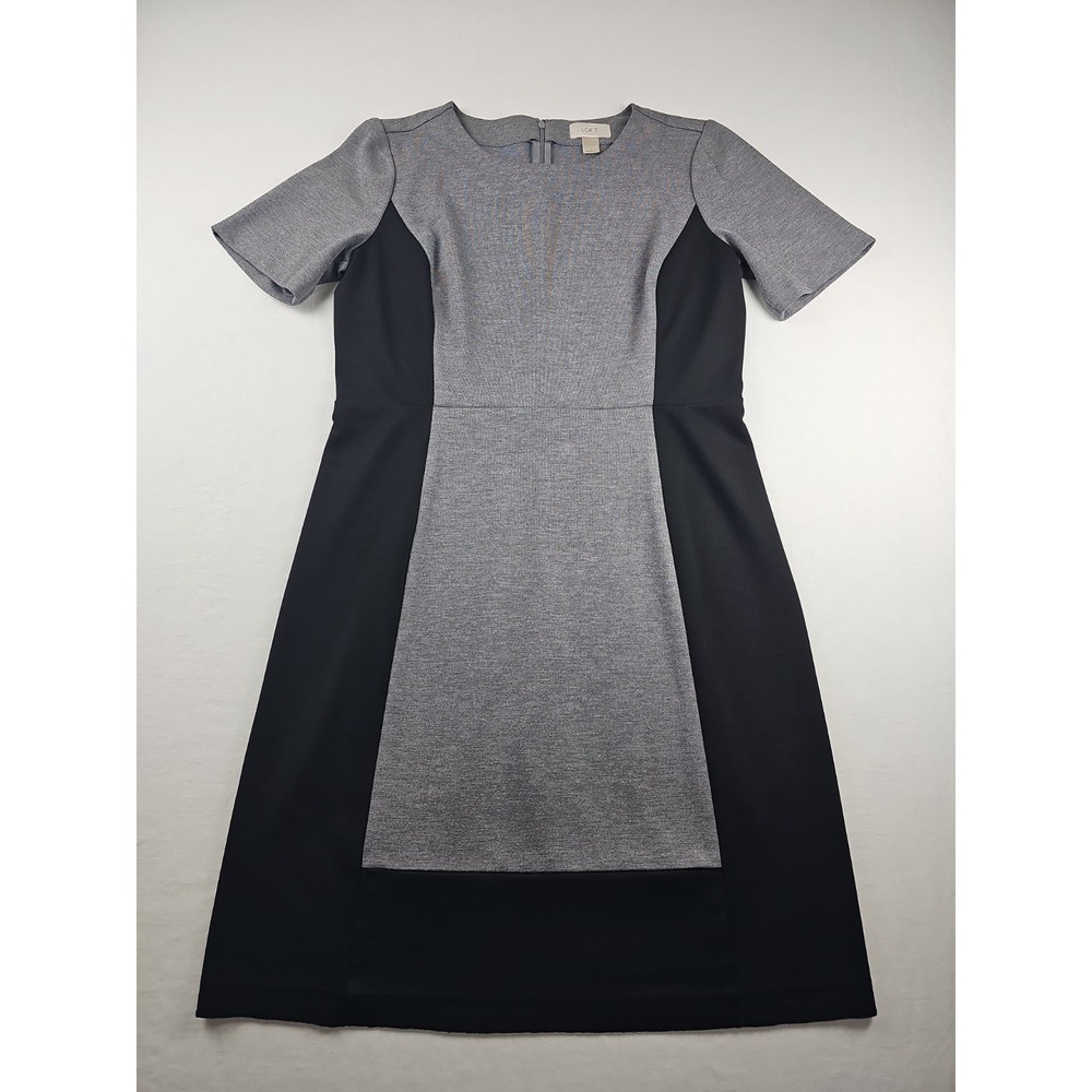 Ann Taylor Loft Short Sleeve Black & Gray Colorblock Dress Size 8